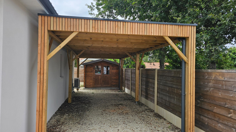construction d'un carport sur mesure a toit plat en gironde